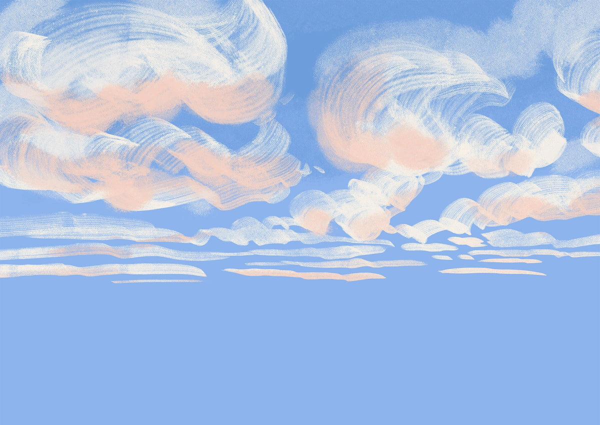 Artistic depiction of clouds on a blue background